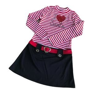Pink & Violet I Love Santa Striped Christmas Dress NEW NWT Red White L 10‎ 12